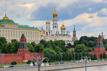 Grand Kremlin Palace and Cathedral of the Annunciation on a background of embankment of Moskva...