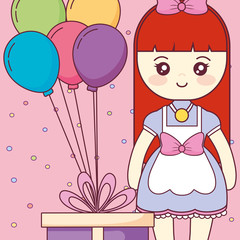 cute and little girl with balloons helium