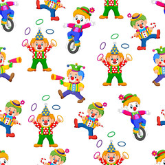 Seamless pattern with clown entertaining people 