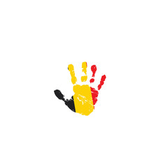 Belgium flag and hand on white background. Vector illustration