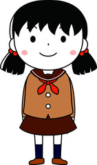 A cute pigtails female student in a sailor suit expressing emotion