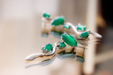  Emerald White Gold Long Earrings