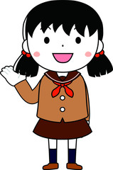 A cute pigtails female student in a sailor suit expressing emotion