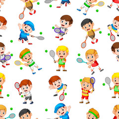 Seamless pattern with professional tennis in action