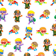 Seamless pattern with  cute children uses the super heroes costume