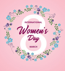 8 march international women's day with floral wreath