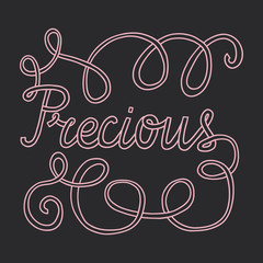 Word Precious handwritten on dark background