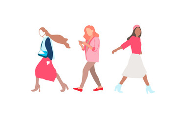  Cartoon vector flat-style illustration of women walking