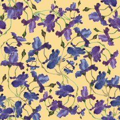 Irises seamless pattern. Hand drawn watercolor botanical illustration. Wallpaper, fabric, giftcraft design.
