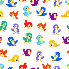 Seamless pattern with birds different color and activities