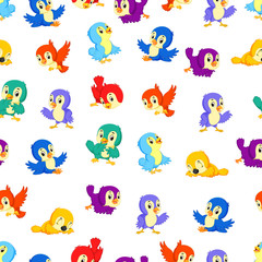 Obraz premium Seamless pattern with birds different color and activities
