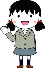 A cute pigtails female student expressing emotion