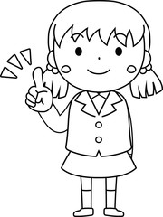 A cute pigtails female student expressing emotion outline