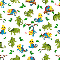 Seamless pattern with collection of the chameleon
