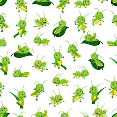 Seamless pattern with grasshopper cartoon