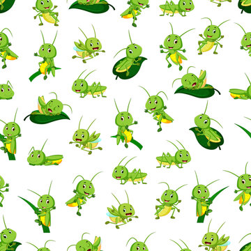 Seamless Pattern With Grasshopper Cartoon