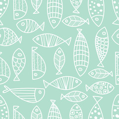 Cute fish. Kids background. Horizontal seamless pattern.  Can be used for wallpaper, textile, invitation card, wrapping, web page background.
