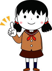 A cute pigtails female student in a sailor suit expressing emotion