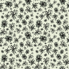 Fototapeta premium Seamless pattern of branches and leaves. Hand drawing simple pencil. botanical illustration vintage. Background for title, image for blog, decoration. Design for wallpapers, textiles, barbics, fabrics