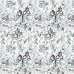 Red graphic flowers on white background. Seamless pattern.