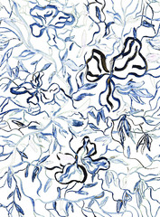 Red graphic flowers on white background. Seamless pattern.