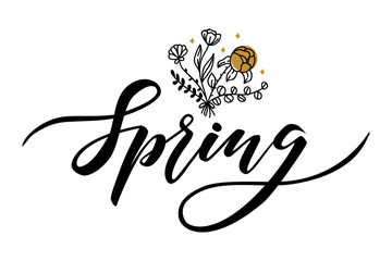 Spring. Hand drawn lettering greeting card. Eps 10.