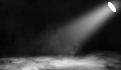 White projector. Spotlight stage with smoke on the floor . Isolated background.