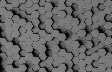 Black hexagons background pattern 3D rendering