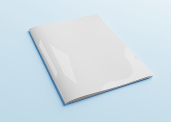 Isolated white magazine cover mockup on blue 3d rendering