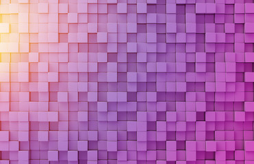 Glowing black blue and pink squares background pattern 3D rendering