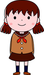 A pigtails female student in a sailor suit expressing emotion