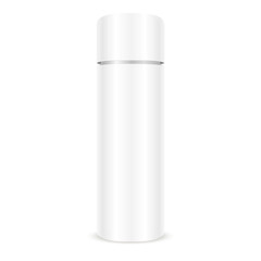 White Shiny Cosmetics Bottle. Shampoo Container. Hair Styling and Volume Cosmetic Product Plastic or Glass Jar Mockup. 3d Vector Packaging Illustration. Personal Hygiene Blank Design.