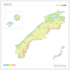 島根県の地図（等高線・色分け）