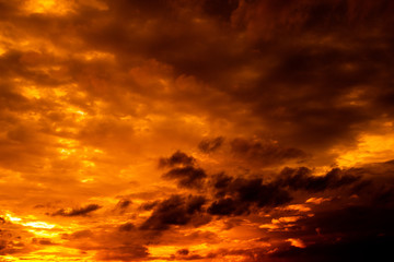 Darkness of clouds and sky at sunset