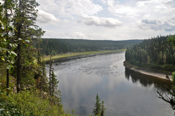 Fototapeta na wymiar The view of the river Shchugor on top.