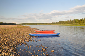Fototapeta premium Water trip on the river Schugor in the Komi Republic.