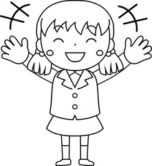 A cute pigtails female student expressing emotion outline