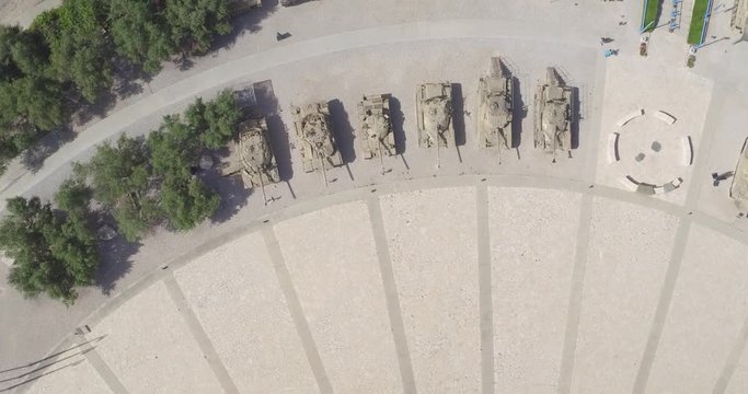 Tanks at the war museum of Latrun, Israel, drone footage 4k