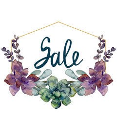 Jungle botanical succulent. Watercolor background illustration set. Frame border ornament square.