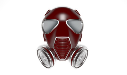 Gas mask. Modern red respirator with metal filters. 3d rendering illustration isolated on white background