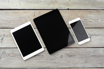 digital tablet and smartphone on the table