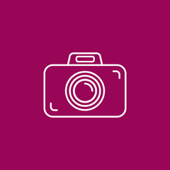 Outline photo camera icon on crimson (purple/pink) background