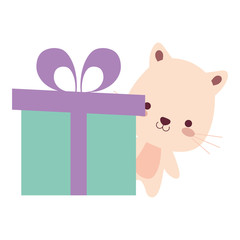 cute and little cat with gift