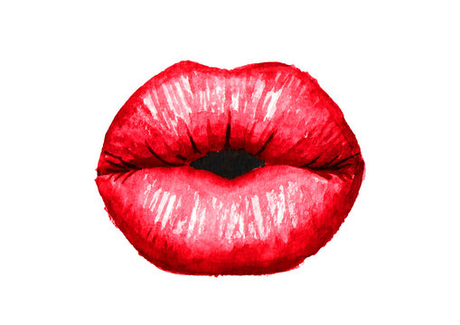 Sexy Plump puffy kissing lips with red lipstick