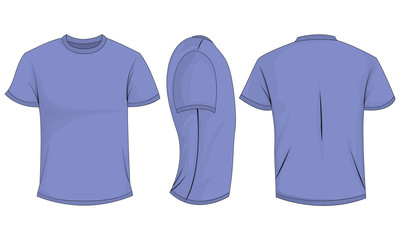 Lilac t-shirt template in front, back and side views