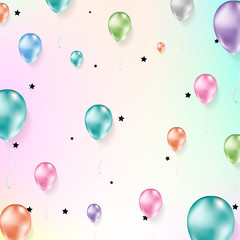 Background with multicolored flying realistic balloons
