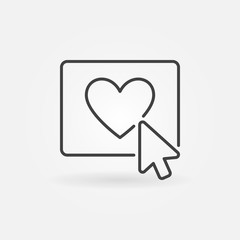 Mouse click on Heart Button vector concept line icon. Button with Heart and Cursor Valentine's Day outline symbol