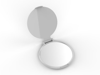 Blank compact pocket mirror for branding. 3d render illustration.