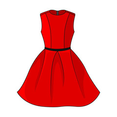 Elegant red dress icon. Beautiful short red dress with black / gray belt