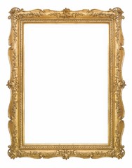 Golden frame for paintings, mirrors or photo isolated on white background